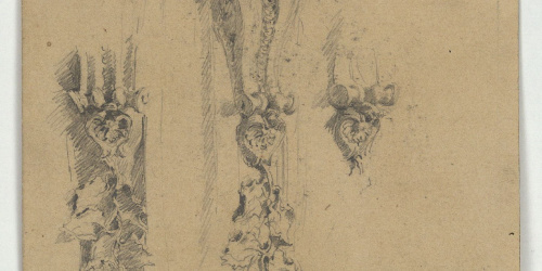 image for: Marià Fortuny - Mènsules (anvers) / Cap masculí (revers) - Cap a 1867-1870