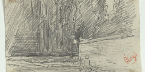 image for: Marià Fortuny - Esbós de passeig amb figura (anvers) / Mare de Déu (revers) - Cap a 1867-1872