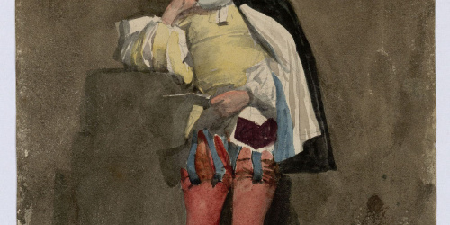 image for: Marià Fortuny - Jove amb indumentària del segle XVI (anvers) / Estudi per a la litografia «El suïcidi de Leònia» (revers) - Cap a 1857