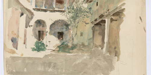 image for: Marià Fortuny - Pati d&#039;una casa a Granada (anvers) / Croquis d&#039;una façana (revers) - Cap a 1868-1872