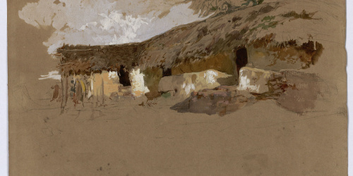 image for: Marià Fortuny - Cases rurals marroquines (anvers) / Esbós de cabanya marroquina (revers) - Cap a 1860