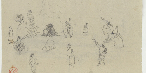 image for: Marià Fortuny - Estudi per al quadre «Carnaval al Corso romà» (anvers) / Arbres (revers) - Cap a 1874