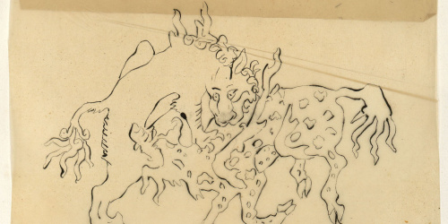 image for: Marià Fortuny - Calc d'un lleó atacant un cérvol - Cap a 1867-1872