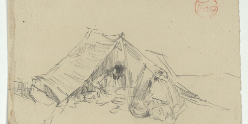 image for: Marià Fortuny - Tenda de campanya i marroquins (anvers) / Esbós de marroquins (revers) - Cap a 1860-1862