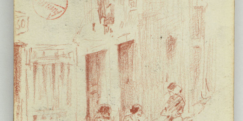 image for: Marià Fortuny - Dones al carrer (anvers) / Caricatures (revers) - Cap a 1870-1872