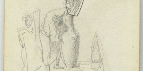image for: Marià Fortuny - Figures i vasos (anvers) / Ferrador marroquí i genet a cavall (revers) - Cap a 1863-1872