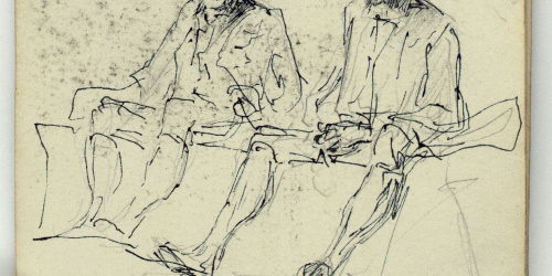 image for: Marià Fortuny - Figures masculines assegudes (anvers) / Llàntia i caixa (revers) - Cap a 1863-1866