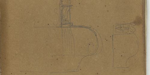 image for: Marià Fortuny - Pedestals [?] (anvers) / Esbós de figures (revers) - Cap a 1863-1866