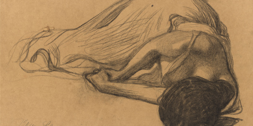 image for: Joan Llimona - Noia estesa (anvers) / Fragment de figura (projecte per a cartell) (revers) - 1902