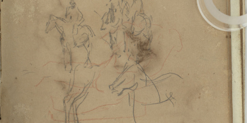 image for: Marià Fortuny - Genets i cavalls (anvers) / Pedestal d&#039;estil renaixentista i figures masculines (revers) - Cap a 1863-1866