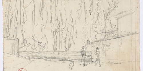 image for: Marià Fortuny - L'Alameda de l'Alhambra de Granada (anvers) / Esbós de figura femenina (revers) - Cap a 1870-1872