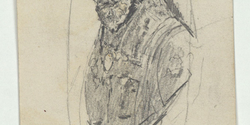 image for: Marià Fortuny - Bust escultòric d'un papa (anvers) / Croquis de figura femenina (revers) - Cap a 1863-1867