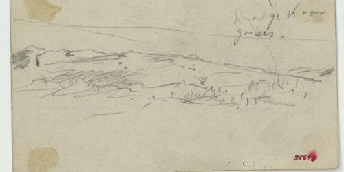 image for: Marià Fortuny - Paisatge (anvers) / Croquis de figura ajaguda (revers) - Cap a 1860-1862