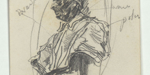 image for: Marià Fortuny - Bust escultòric d&#039;un papa (anvers) / Croquis de figures (revers) - Cap a 1863-1867
