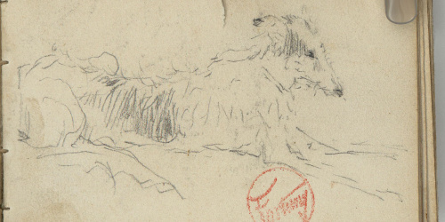 image for: Marià Fortuny - Estudi per a les aquarel·les «El venedor de tapissos» o «Amics fidels» - Cap a 1870