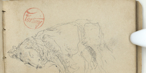 image for: Marià Fortuny - Estudi per a les aquarel·les «El venedor de tapissos» o «Amics fidels» - Cap a 1870