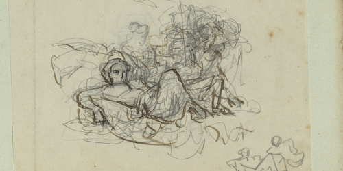 image for: Marià Fortuny - Croquis de figura femenina ajaguda - Cap a 1856-1858