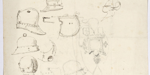 image for: Marià Fortuny - Cascs i escut - Cap a 1867-1872