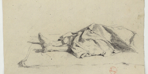 image for: Marià Fortuny - Estudi per als gravats «Cabilenc mort» i «Àrab vetllant el cadàver del seu amic» (anvers) / Croquis de figura (revers) - Cap a 1866-1867