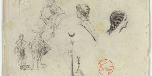 image for: Marià Fortuny - Marroquins, ruc i objecte islàmic (anvers) / Qubba prop de Tetuan (revers) - Cap a 1860-1862