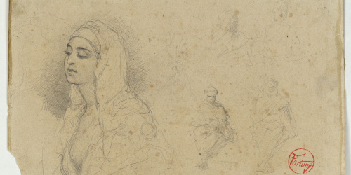image for: Marià Fortuny - Bust de dona marroquina i esbós de marroquins - Cap a 1860-1862