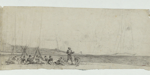 image for: Marià Fortuny - Soldats espanyols a la platja - Cap a 1860