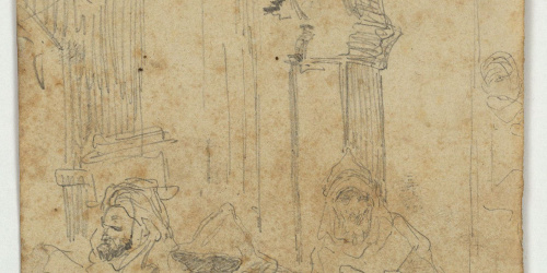 image for: Marià Fortuny - Estudi per al quadre «Kif» (anvers) / Croquis de cavall ajagut (revers) - Cap a 1868