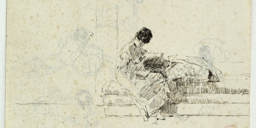 image for: Marià Fortuny - Emma Zaragoza, dona d&#039;Agrassot, asseguda en un divan (anvers) / Estudi per al quadre «Platja de Portici» (revers) - 1874