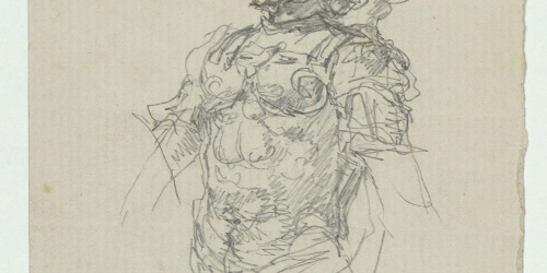 image for: Marià Fortuny - Guerrer amb cuirassa i casc d'època renaixentista (anvers) / Cap de guerrer amb casc (revers) - Cap a 1867-1872