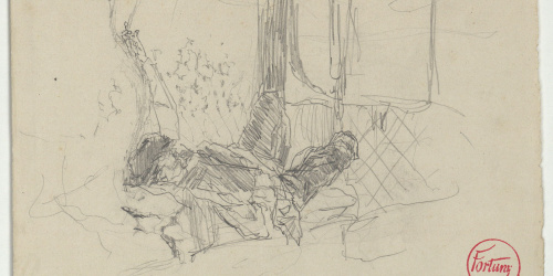 image for: Marià Fortuny - En el tren de Nápoles a Roma (anvers) / Esbós d&#039;home ajagut (revers) - 1874