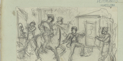 image for: Marià Fortuny - Escena de càrrega policial - Cap a 1856-1858