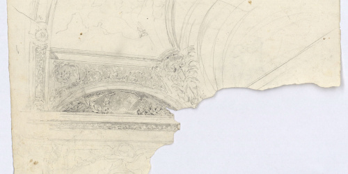 image for: Marià Fortuny - Apunt de motllures i cornises d&#039;un sostre (anvers) / Estudi per al quadre «La vicaria» (revers) - Cap a 1867-1874