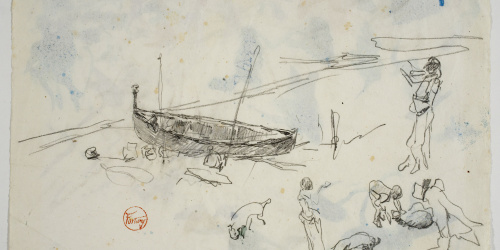 image for: Marià Fortuny - Estudi per al quadre «Platja de Portici» (anvers) / Croquis inconcret (revers) - Cap a 1874