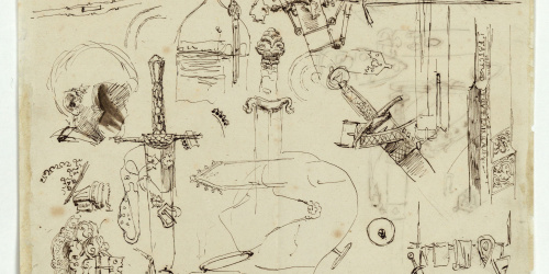 image for: Marià Fortuny - Espases, cascs i altres objectes (anvers) / Espases i altres objectes (revers) - Cap a 1867-1872