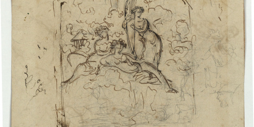 image for: Marià Fortuny - Estudi de composició (anvers) / Croquis de figures (revers) - Cap a 1856-1858