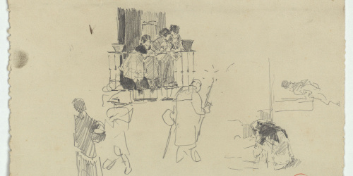 image for: Marià Fortuny - Dones en un balcó i altres croquis - Cap a 1870-1872
