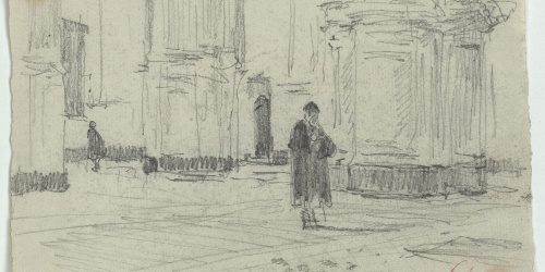 image for: Marià Fortuny - Interior d'una església (anvers) / Animals (revers) - Cap a 1863-1867