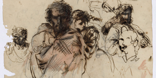 image for: Marià Fortuny - Marroquins (anvers) / Croquis inconcret (revers) - Cap a 1860-1862