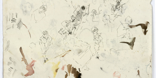 image for: Marià Fortuny - Croquis de figures (anvers) / Croquis de figures i caps (revers) - Cap a 1874