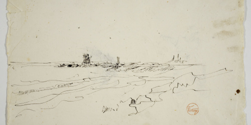 image for: Marià Fortuny - Estudi per al quadre «Platja de Portici» (anvers) / Croquis inconcrets (revers) - Cap a 1874