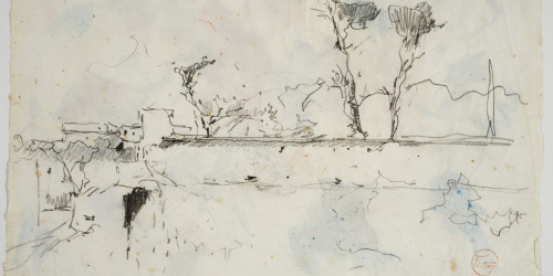 image for: Marià Fortuny - Estudi per al quadre «Platja de Portici» (anvers) / Croquis inconcret (revers) - Cap a 1874