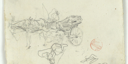 image for: Marià Fortuny - Cotxe de cavalls amb cotxer i altres croquis - Cap a 1870-1874