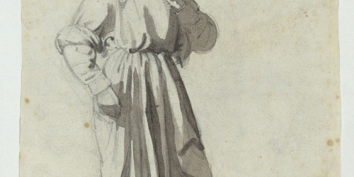 image for: Marià Fortuny - Estudi acadèmic de figura masculina (anvers) / Esbossos de figures i croquis inconcrets (revers) - Cap a 1856-1858