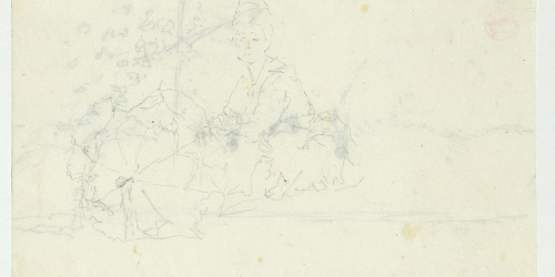 image for: Marià Fortuny - Estudi per al quadre «Platja de Portici» (anvers) / Esbós de nens a la platja (revers) - Cap a 1874
