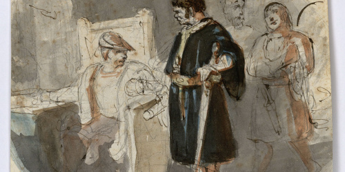 image for: Marià Fortuny - Escena històrica (anvers) / Estudi de composició (revers) - Cap a 1856-1858