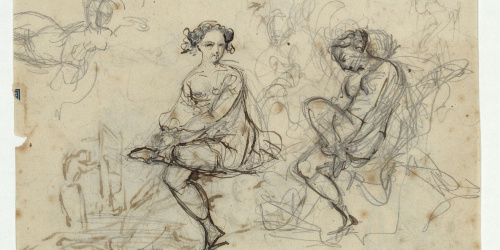 image for: Marià Fortuny - Estudi de figures (anvers) / Estudi de composició (revers) - Cap a 1856-1858