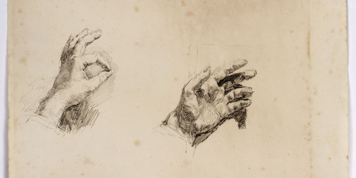 image for: Marià Fortuny - Estudis de la mà esquerra de l&#039;artista (anvers) / Esbós de marroquí (revers) - Cap a 1873