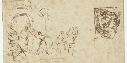 image for: Marià Fortuny - Estudi de composició (anvers) / Esbós de guerrer i cavall (revers) - Cap a 1856-1858