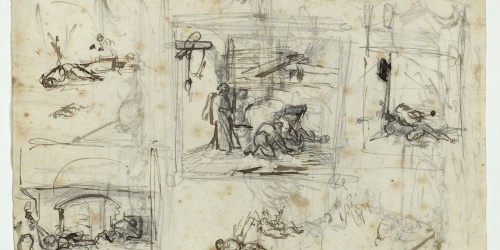 image for: Marià Fortuny - Croquis de composició (anvers) / Croquis de barques al mar (revers) - Cap a 1856-1858