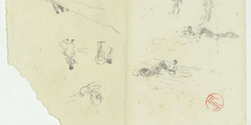 image for: Marià Fortuny - Cavall a l&#039;aigua i croquis de figures - Cap a 1874